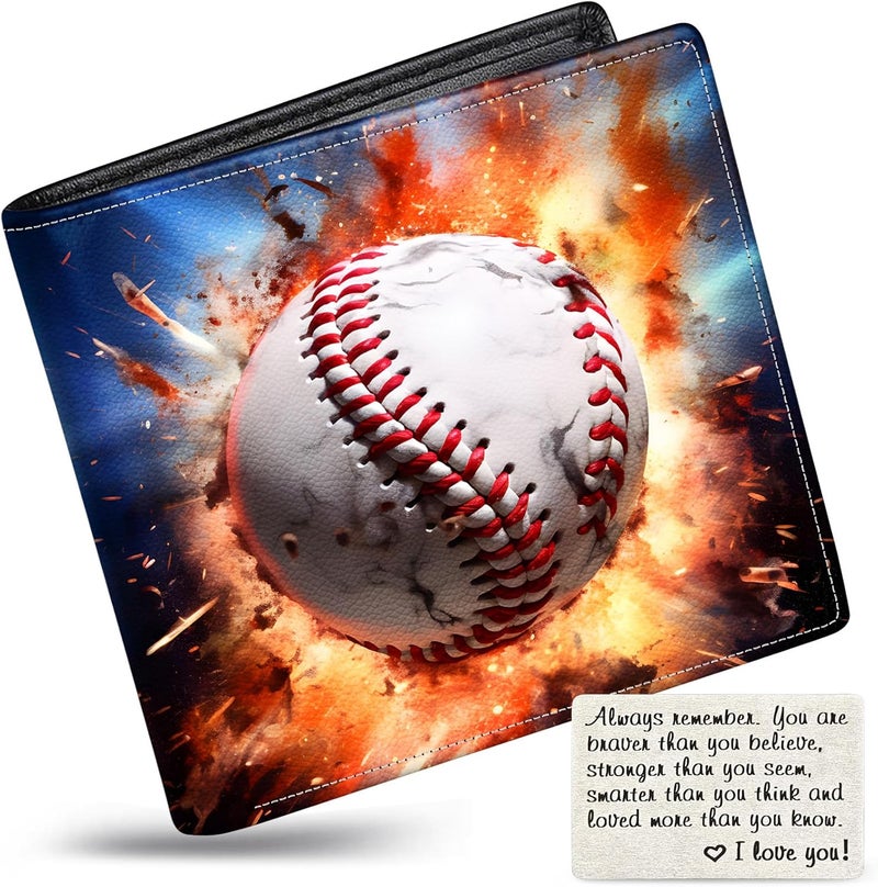 Mindow Boys Wallet for Kids, Teen Boy Baseball Wallets 9-12 8-10 8-12, Cool Novelty Leather Bifold Rfid Blocking Purse Coin Pocket Zipper Id Window for Children Men Male Youth Guys Birthday Christmas Gifts - Image 1